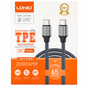 LDNIO Turbo Power Engine LC442C — 65W,2000MM USB-C to USB-C Fast Charging Data Cable