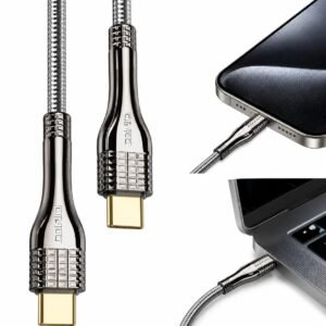 LDNIO LC652c USB-C to USB-C Fast Charging Cable, 65W, 2M Braided – Gold/Grey