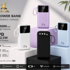 XL Excel 30000mAh Power Bank, 22.5W PD Superfast Charger, Built-In Cables