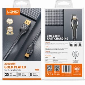 LDNIO LS652 2000mm Gold Plated USB Cable – 30W Fast Charging & Data Transfer